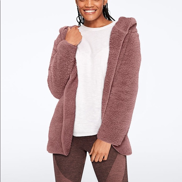 PINK Victoria's Secret Sweaters | New Vs Pink Sherpa Cardigan Xss Cocoa Powder | Poshmark